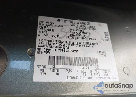 2005 Ford Expedition Eddie Bauer/King Ranch from USA, damaged, VIN 1FMPU17595LA89031